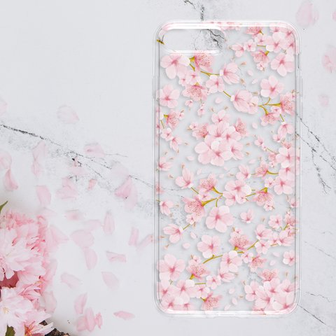 再販×2♪『満開の桜』♬iPhone/android 多機種対応 クリアケース カバー 透明 Galaxy SE3 AQUOS Xperia iPhoneケース 春 サクラ スマホケース 桜
