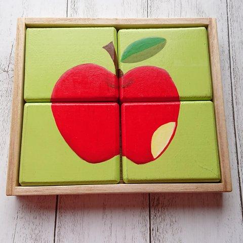 木製両面４ピースパズル  お花＆りんご