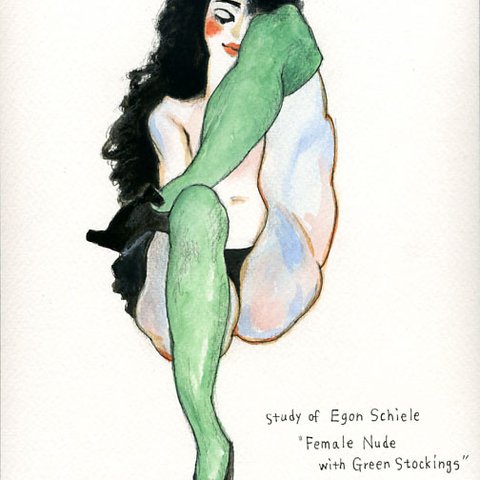 Study of Egon Schiele "Female Nude with Green Stockings,1912"