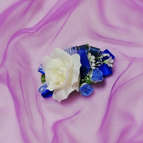 ””グラデのバラと青いささやきのヘアクリップ～”＊＊髪飾り＊ブルーシリーズ＊4114＊
