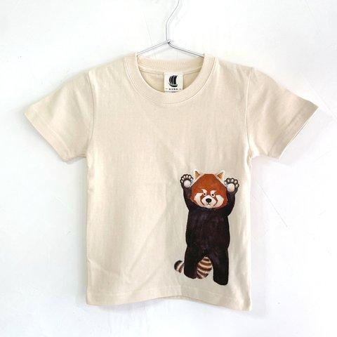 キッズ レッサーパンダ柄Tシャツ ナチュラル手描きで描いた動物柄Tシャツ
