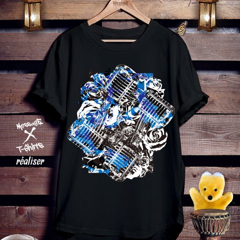 音楽アート黒Tシャツ「réaliser」