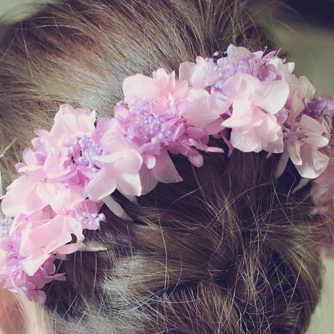 紫陽花とかすみ草のヘアピン☆ピンクパープル