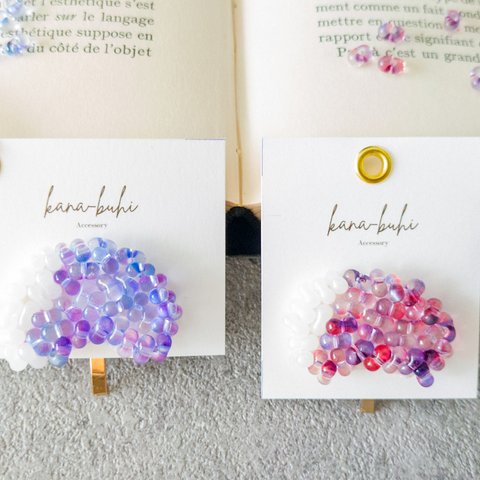 紫陽花ポニーフック　ビーズ刺繍アクセサリー