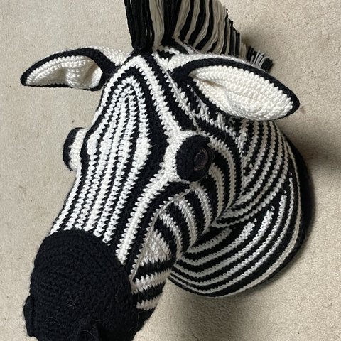 かぎ針編み動物シマウマヘッド飾り【インテリア】壁掛けデコレーション　Crochet Animal Zebra Trophy head interior decoration