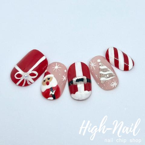 クリスマス サンタクロース ツリー　ネイルチップ　【High-Nail　No.1９】