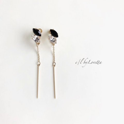 W marquise bijou stick pierce/earring (Black×Crystal) [cc]