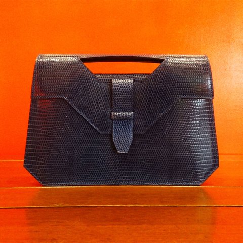 「HAREL PARIS」Vintage lizard navy clutch bag