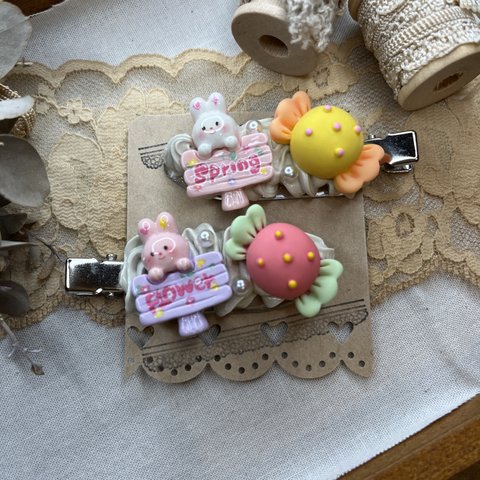 ＊ハンドメイド＊ホイップデコヘアピン♡ヘアクリップ【30】