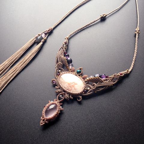 scolecite × rosequartz / macrame amulet #マクラメネックレス＃