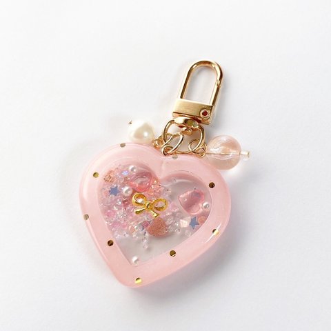 [4月26日再販] Dots shaker heart keychain (salmon pink)