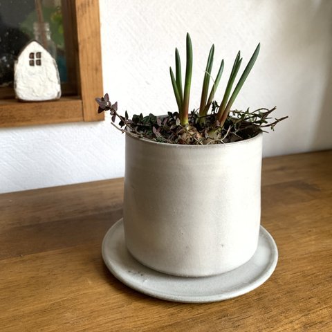 1 植木鉢　グレー　受皿付き