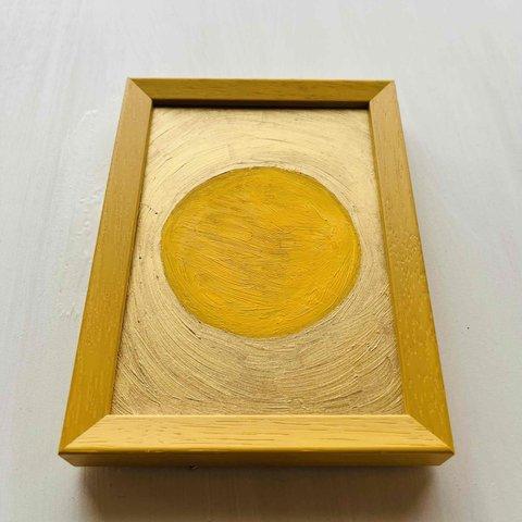 エナジー絵画「太陽」原画・油彩・壁掛け・独立スタンド付き・黄色の額装