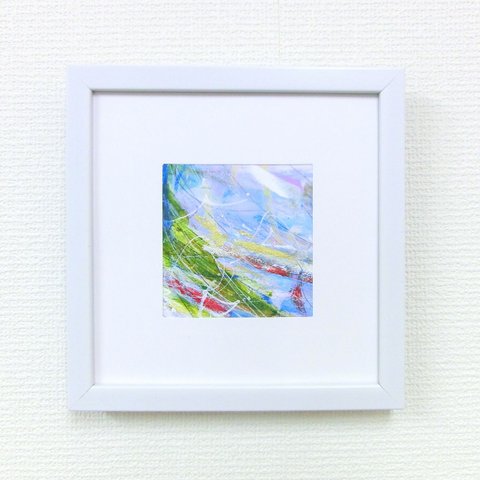 「海と風」②  プリント版 金箔 銀箔入り 額サイズ20×20㎝ パワーアート カケラ