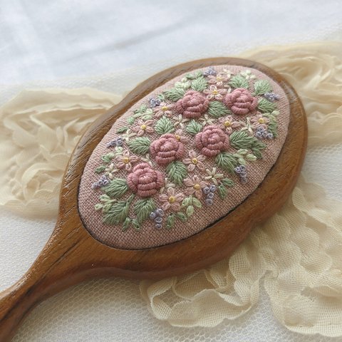 pink rose 刺繍手鏡