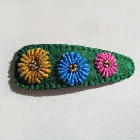 お花刺繍スリーピン（緑）