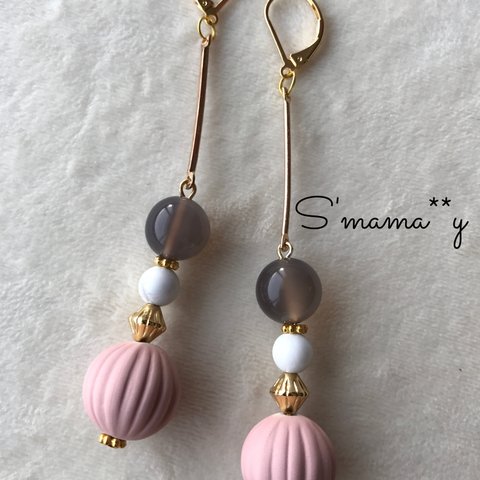 【再販3】antique ＊ darkpink×grayピアス/イヤリング