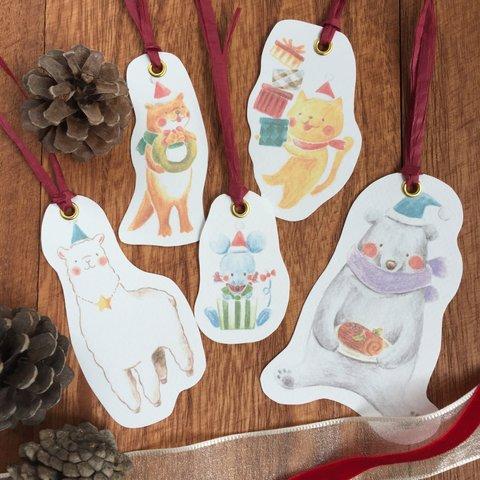 クリスマスなどうぶつたちのメッセージタグ（10枚入）