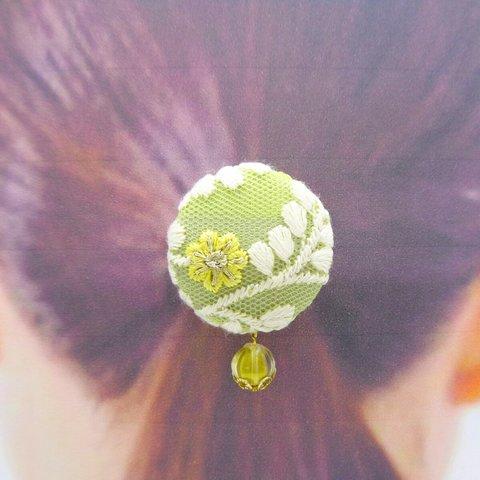 インド刺繍のポニーフック🏵　グリーン×イエロー