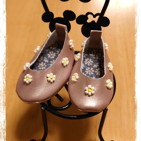 メルちゃん 靴⭐ソランちゃん☆メタリックピンク⭐リトルマーガレット☆ビーズのお花
