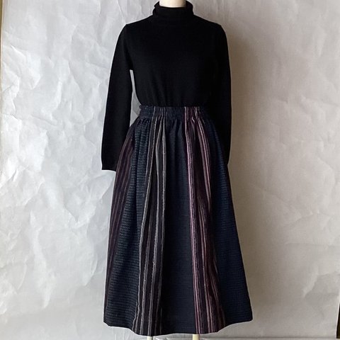 古布　絣　縞つなぎのスカート