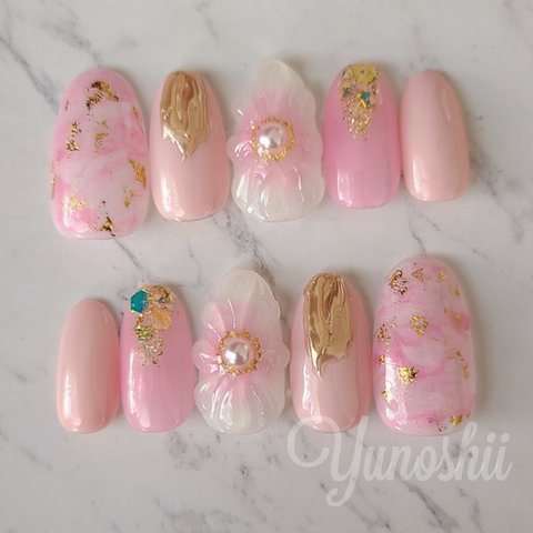 ニュアンスフラワーネイルPink