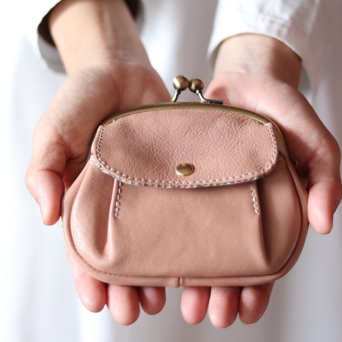 外ポケットが便利な❤️革の親子がまぐち財布👛桜ピンク