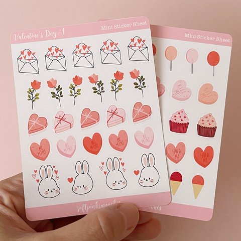 (ミニ)シールシート 2枚/セット　手帳シール　日記、ノートデコシール　Valentine's Day Mini Sticker Sheets バレンタインシール　デートスケジュール