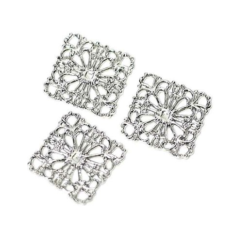 SALE【4個入り】Ethinic Lace Square スクエア形光沢シルバーチャーム