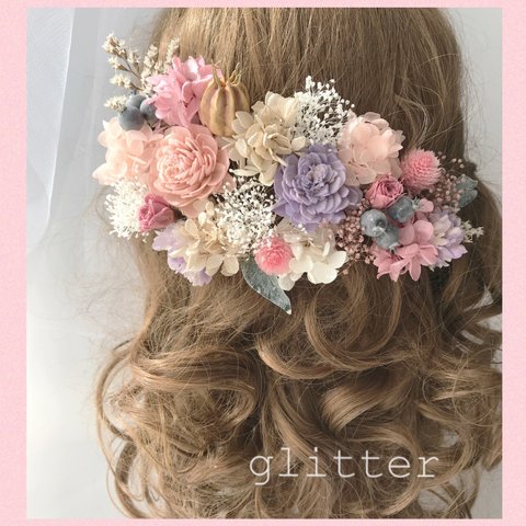 *:ஐnaturalピンク系プリザヘッドドレス✳︎髪飾り✳︎卒業式✳︎結婚式ஐ: