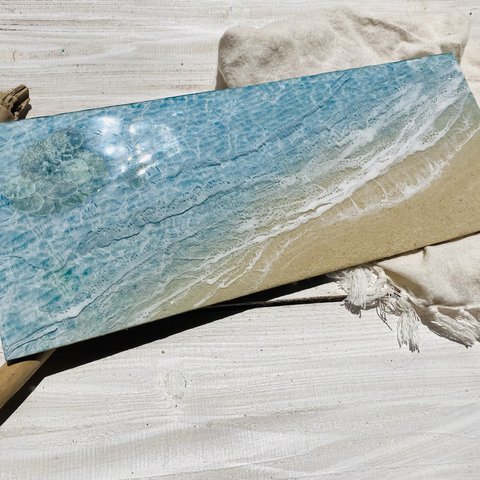 N311「サンゴと砂浜」★超立体  沖縄の海 レジンアートボード　美ら海　オーシャンアート