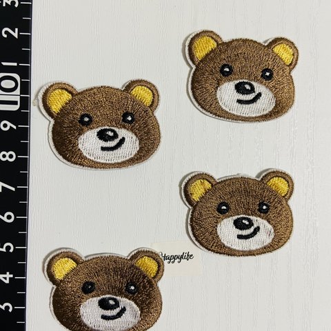  4枚入　くまちゃん　熊刺繍アイロンワッペン