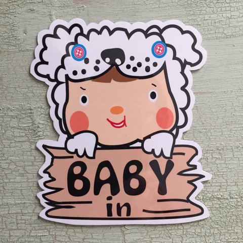 モコモコ犬の着ぐるみほっぺちゃん☆BABYin☆マグネットドライブステッカー