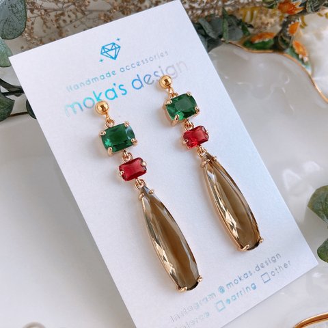 no.182 ロングビジューピアス/イヤリング［ブラウン］