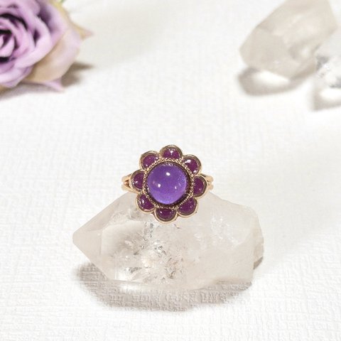 紫のお花の指輪（ゴールド）〈再販〉
