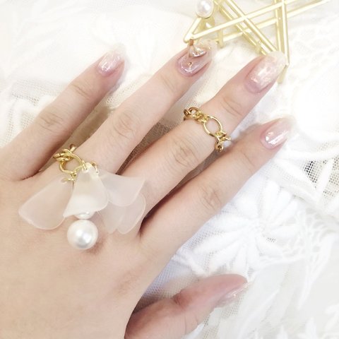 clear flower ring set (シンプルチェーンリング&クリアフラワーリング)