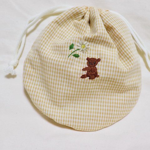 【SALE】4/31まで【期間限定】まんまる 刺繍 巾着 ポーチ (ててぃべあ🧸)｟送料無料🆓｠