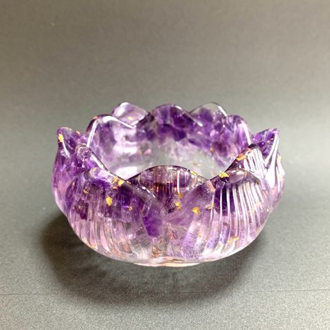 ハスの花オルゴナイト 金箔入りアメジスト