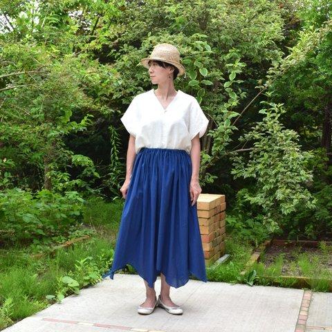 オーガニックコットン 花のスカート ブルー コットンスカート/ブルースカート/変形スカート