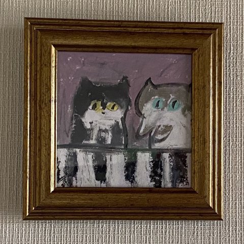 絵画。原画【かわいい猫がピアノを弾く甘いデート】01 ☆額なし