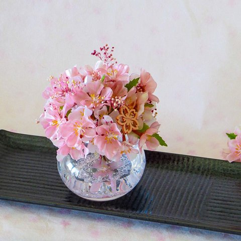 【新作】桜・桜色の灯り～ あかり桜 ～ 春を楽しむ・透明感＆花を楽しむ癒されグラスフラワーインテリア(無料ラッピングあり）