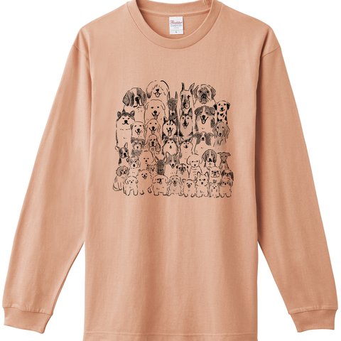 【SALE】わんわん大集合　ロングスリーブTシャツ （ピンク）犬　犬集合　ロンT