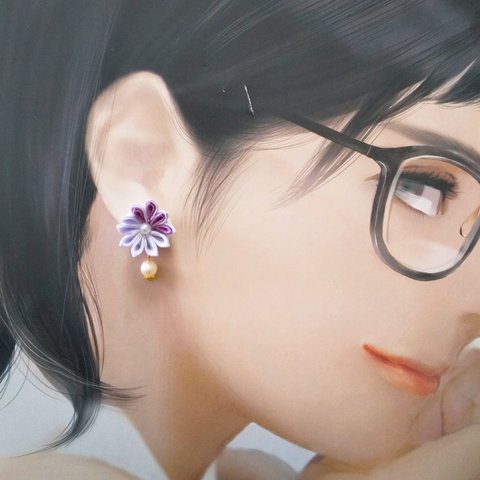 つまみ細工ピアス ～剣菊～