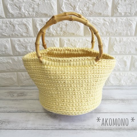 💛木の持ち手マルシェバッグ💛イエロー