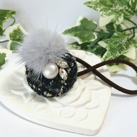 【送料込み】 macron ❇ fur & bijou (black) ヘアゴム