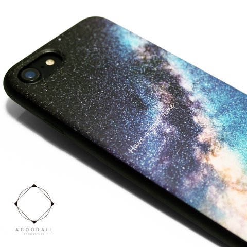 iPhone7/iPhone8/iPhoneSE2/iPhoneSE3 軽量レザーケースカバー（天の川×ブラック）夜空　星空　星柄　アイフォンケース iphoneケース　耐衝撃