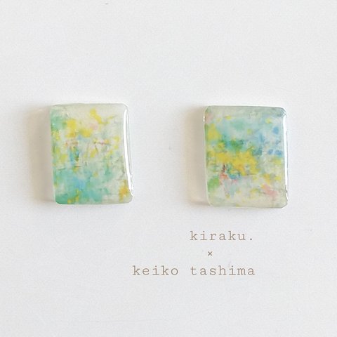 kiraku. ✕ art　絵画イヤリングorピアス　レジン　イエロー　グリーン