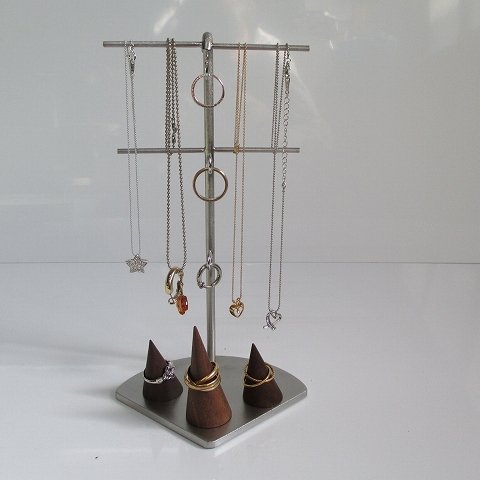 リング、指輪、ネックレススタンド　木製リングスタンド付き　aki-studio　