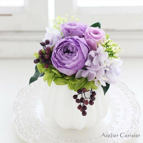 プリザーブドフラワー＜フルーレット＞薄紫色 バラ ミニアレンジ お供え花 仏花