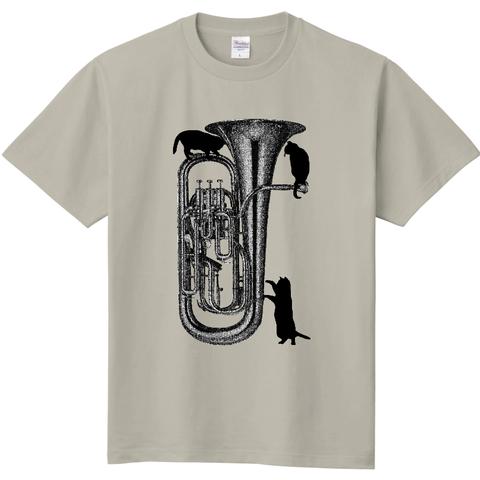 ユーフォニアムと黒猫の半袖Ｔシャツ(シルバーグレー)